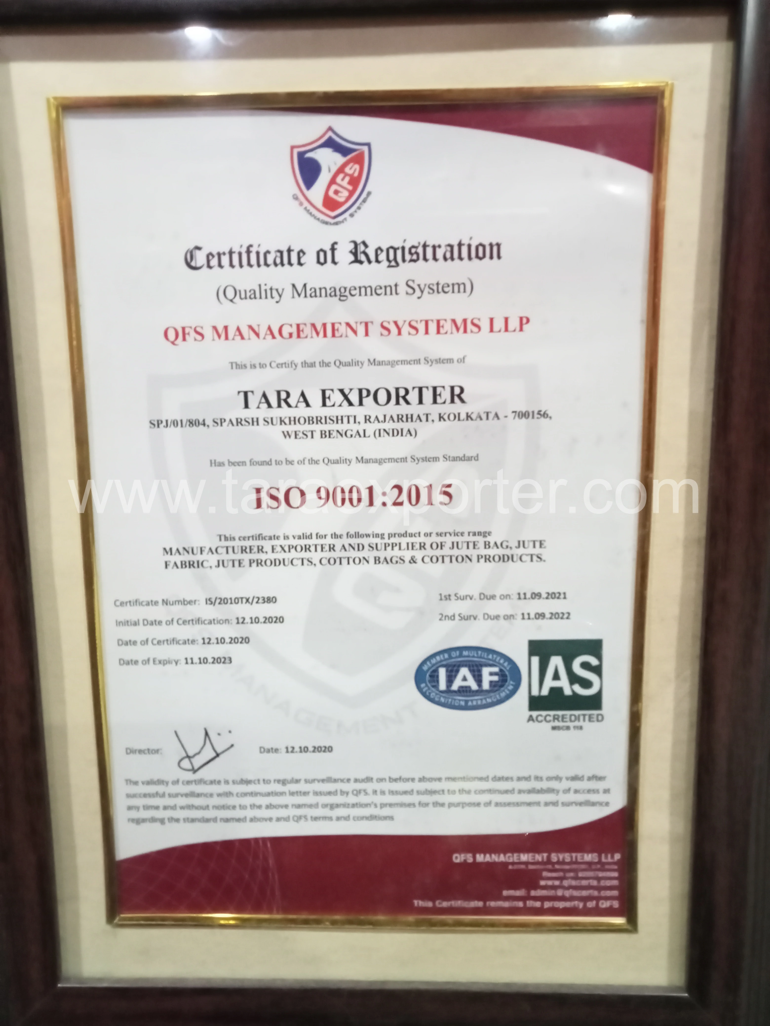 TARA ISO 9001-2015 QUALITY MANAGEMENT CERTIFICATE